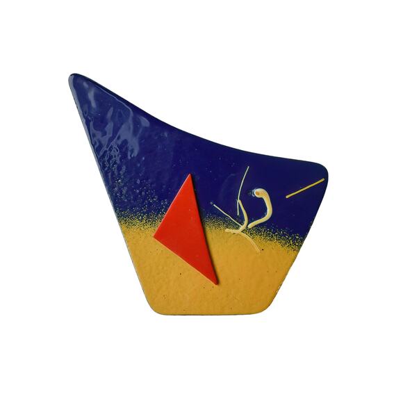 1970s Primary Colors Enamel on Metal Modernist 4 Sided Handcrafted Pin Brooch - Picture 4 of 4